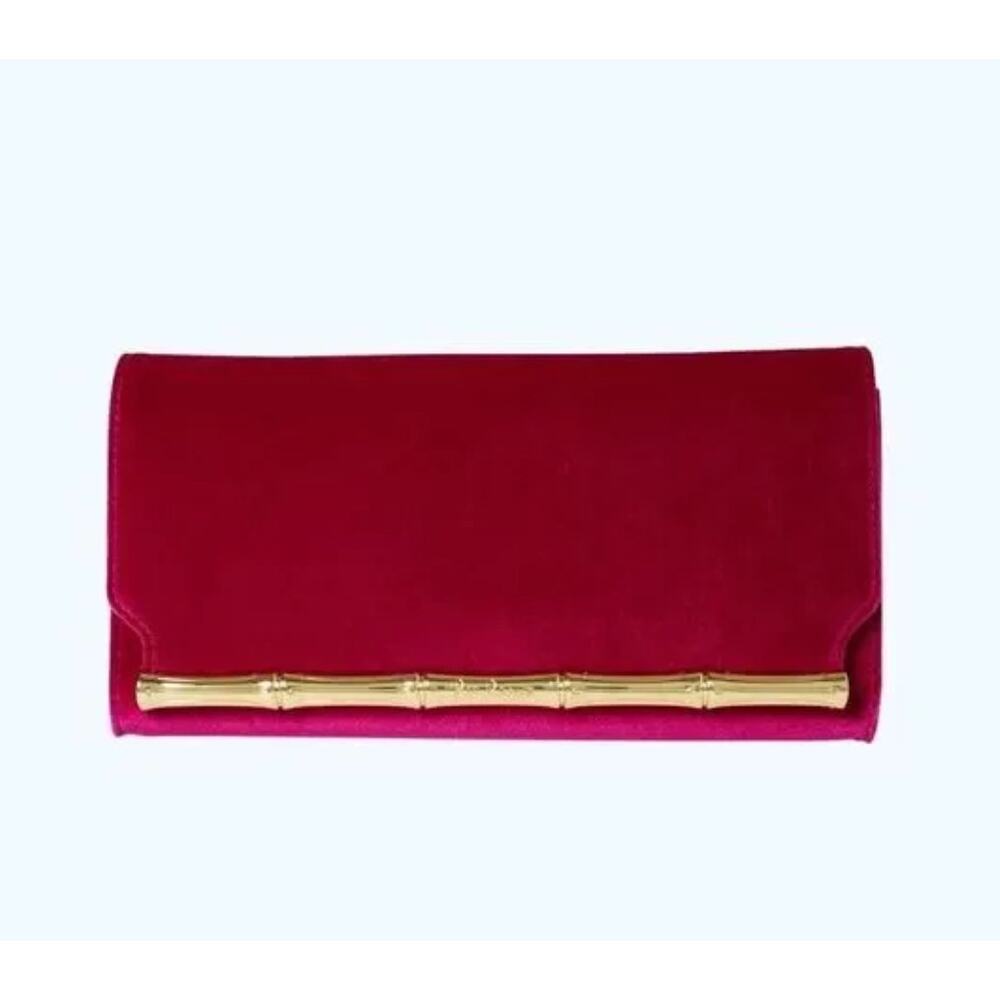 NWOT Lilly Pulitzer Magenta Velvet Bamboo Clutch